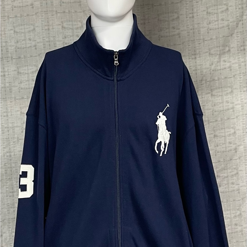 New 3XBig Polo Ralph Lauren Navy Blue Full Zip Big White Pony Jacket Coat